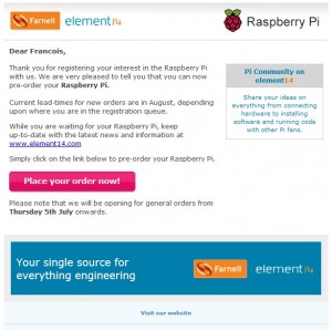 L'annonce de Farnell : le Raspberry Pi est (enfin) disponible !
