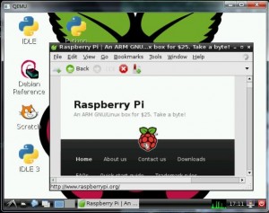 Le navigateur Midori ouvert dans un Raspberry Pi émulé sur PC