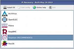 Ecran d'accueil de Noobs pour le Raspberry Pi