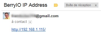 BerryIO - Message de test contenant l'adresse IP du Raspberry Pi