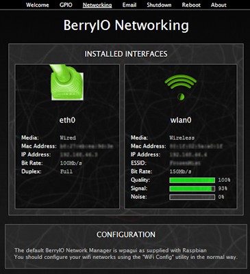 BerryIO - Etat du réseau d'un Raspberry Pi équipé d'une clé WIFI