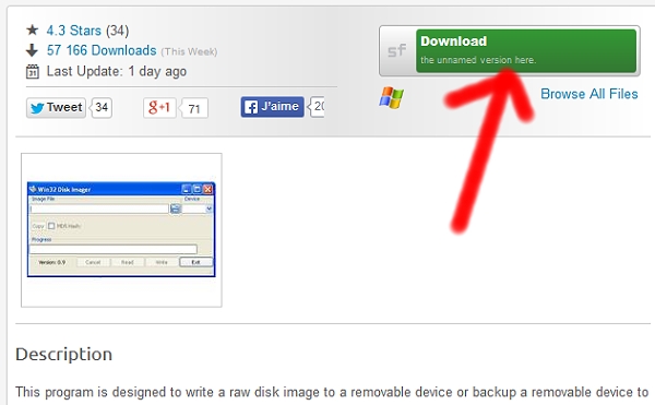 Cliquez sur le bouton Download pour télécharger Win32DiskImager