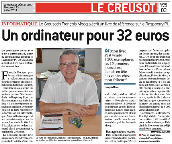 Raspberry Pi dans le Journal de Saône et Loire JSL