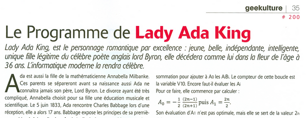 Le programme de Lady ADA développeuse avant l'heure