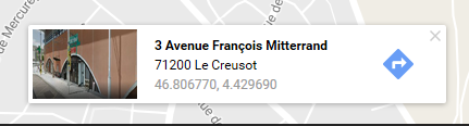 Exemple de fenêtre obtenue sur Google Map indiquant les coordonnées géographiques (latitude et longitude) d'un lieu.