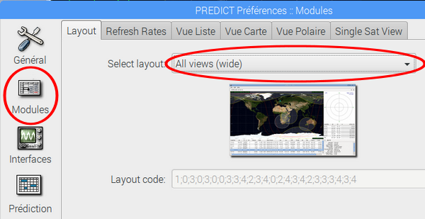 Choix de la configuration de l'écran qui sera afiiché par Gpredict. 