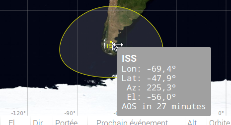 Image montrant les informations affichées dans une boîte d'information si on laisse le curseur de souris sur le carré représentant l'ISS