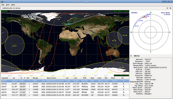 Copie de l'écran de démo de la page Gprdict sur Internet http://gpredict.oz9aec.net/