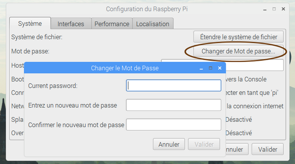 Fenêtre de configuration du mot de passe