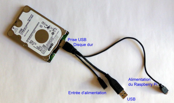 Disque dur avec le cordon connecté