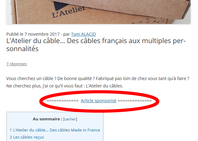 Article sponsorisé sur L'atelier du câble