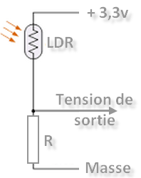 Connexion d'une photorésistance LDR avec un pont diviseur de tension