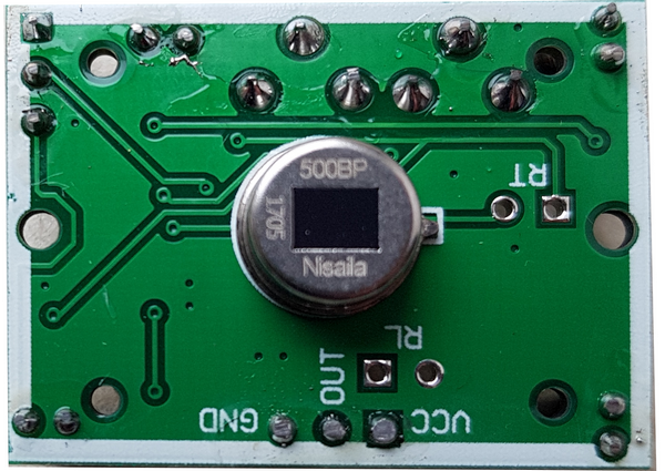 Module HC-SR501 - Vue de dessus, lentille enlevée - Photo Francois MOCQ