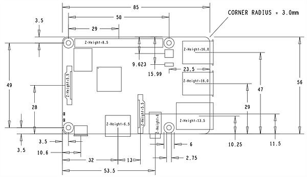 raspberry pi 3B+ dimensions