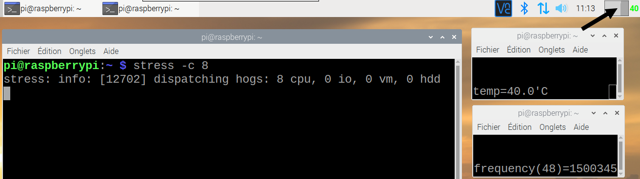 Fenêtre du Raspberry Pi pendant le stress test