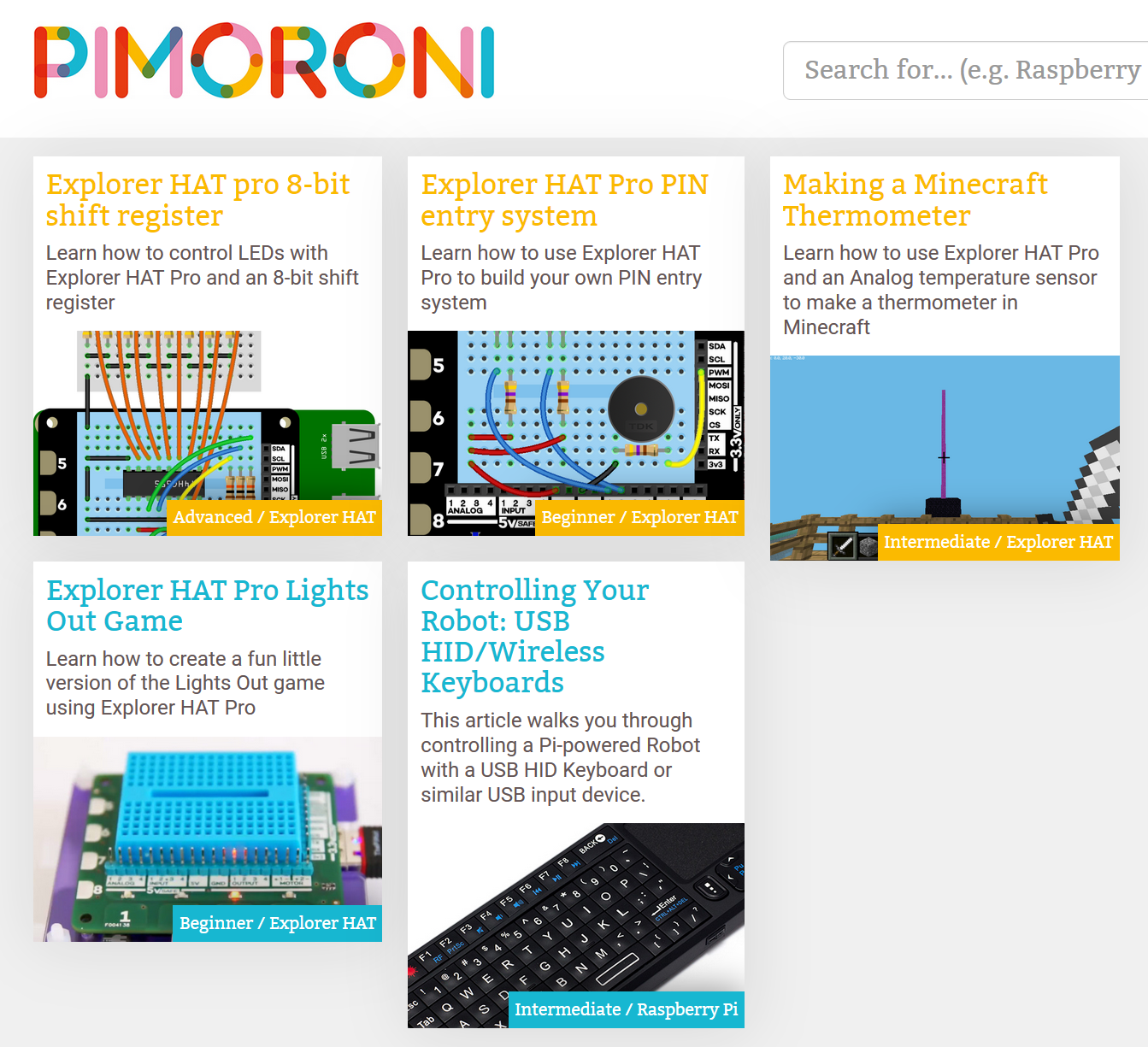 Pimoroni projets Explorer HAT Pro