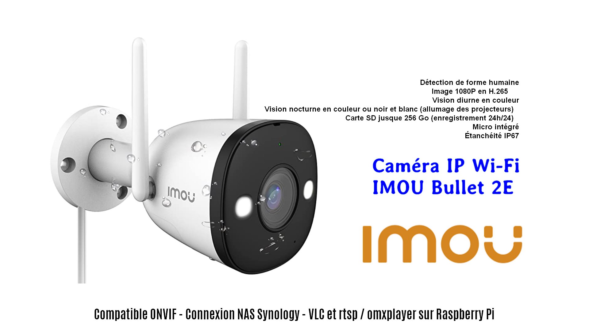 Imou caméra bullet extérieure wifi 1080P, vision nocturne 30m