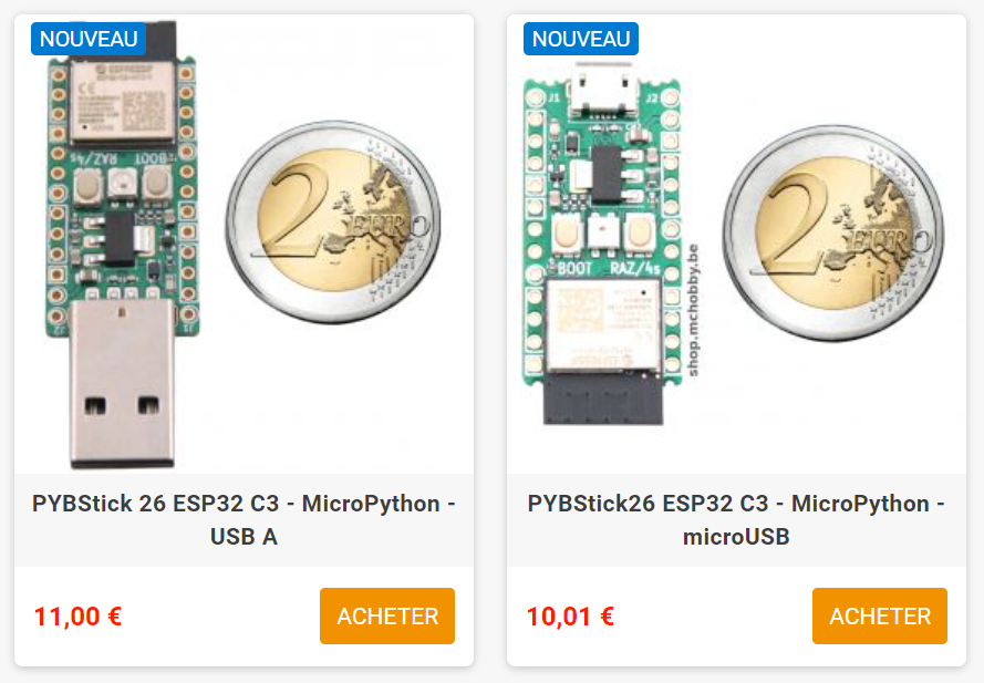 cartes pybstick USB A et USB C