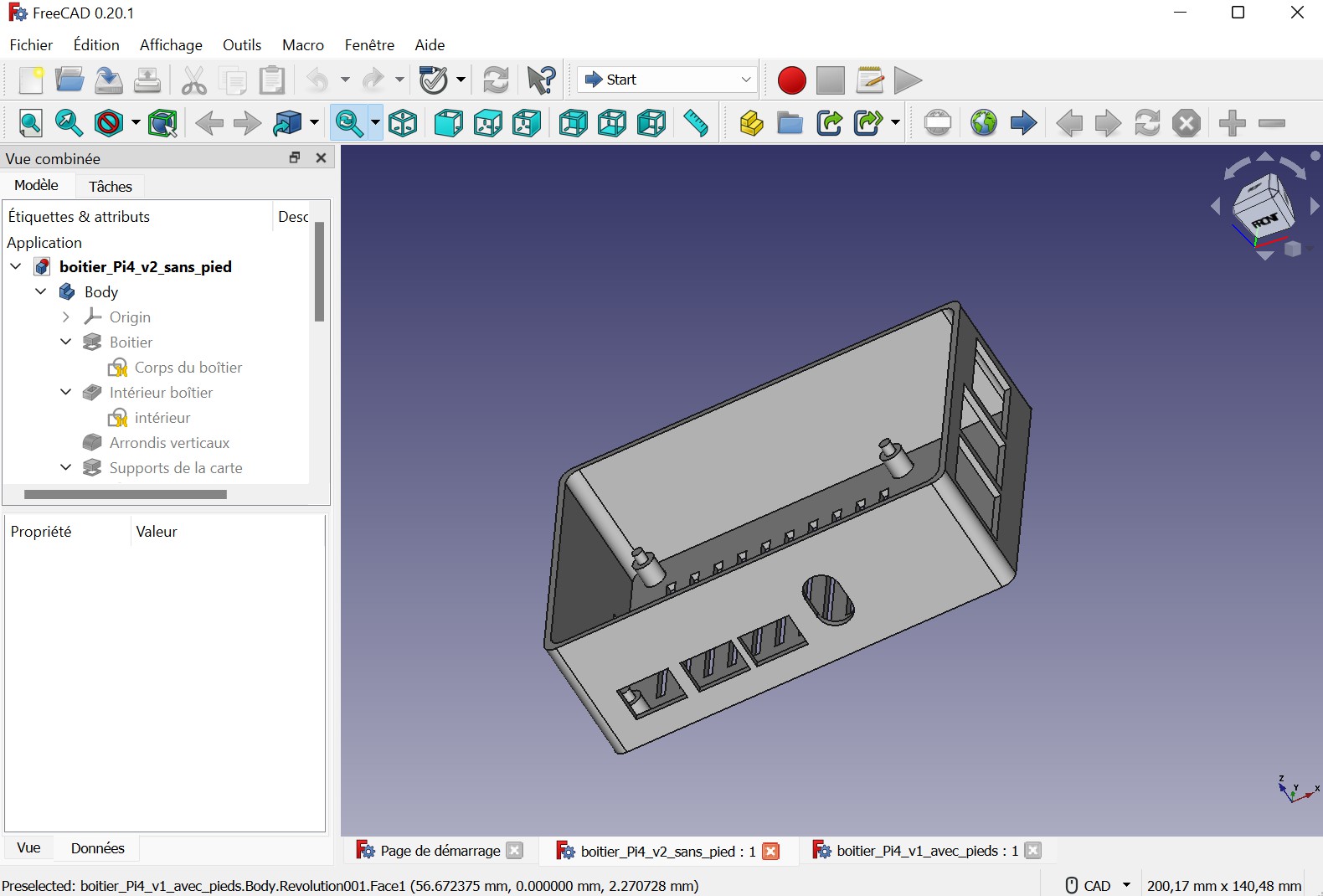 Boitier RasPi dans Freecad