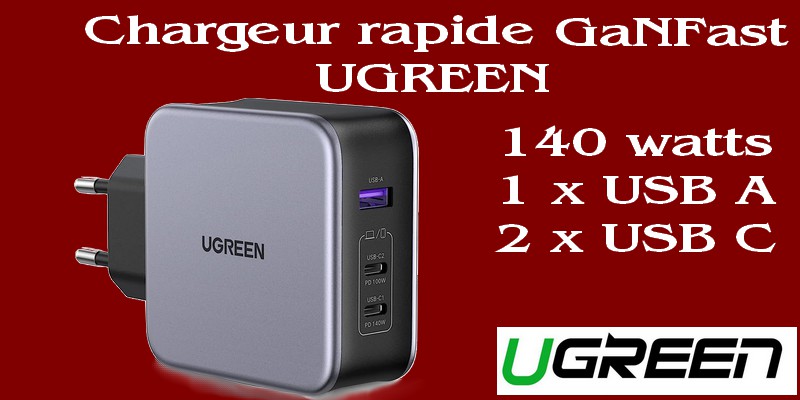 APRÈS RETOUR] Ugreen chargeur rapide GaN USB / 2xUSB C 65W