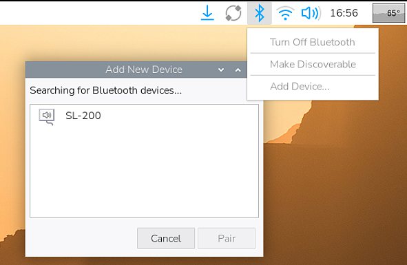 Menu Bluetooth de Raspberry Pi OS, sélection de l'option Add Device